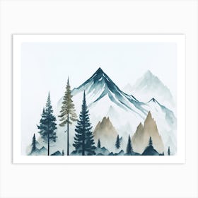 Mountain And Forest In Minimalist Watercolor Horizontal Composition 305 Art Print