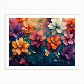 A Lush Colorful 3d Abstract Art with Elegant Flower Branches Hanging Art Print