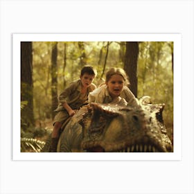 Teens Riding Dinasour 1 Art Print