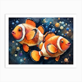 Watercolor Painting Of Two Clownfish Art Print