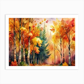 Watercolor Painting Of An Autumn Forest Art Print