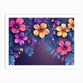 Elegant Colorful with Vibrant Flower Hanging Branches Illustration 2 Art Print