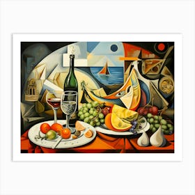 Table With Wine And Fruit Art Print