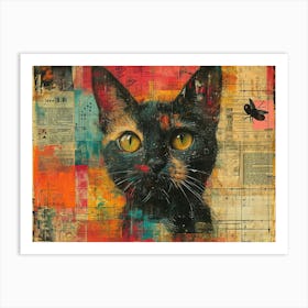 The Rebuff: Ornate Illusion in Contemporary Collage. Cat With Yellow Eyes Art Print