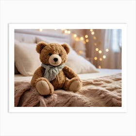 Teddy Bear On Bed 1 Art Print