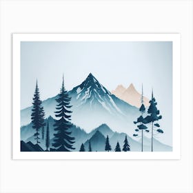 Mountain And Forest In Minimalist Watercolor Horizontal Composition 310 Art Print
