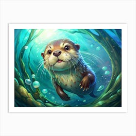 Cute Otter Swimming Underwater Art Print