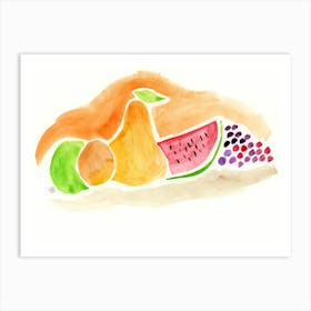 Fruits - watercolor painting kitchen hand painted orange green horizontal Art Print