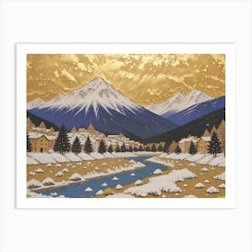 Gilded Mountain Stream in Winter Glow Art Print