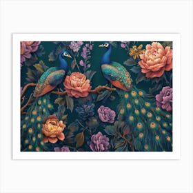 Exotic Oriental Pattern With Peacocks And Flowers 3 Art Print