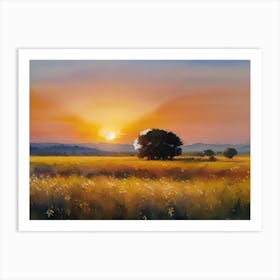 Sunset In A Wheat Field Art Print