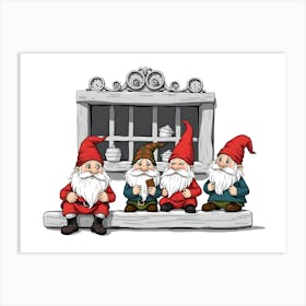 Gnomes Sitting On A Bench Art Print