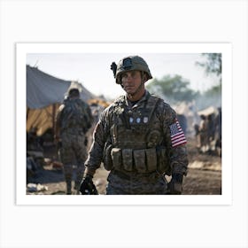 A Soldier Adorned In Patriotic Uniform Hued In His Nations Distinctive Colors Punctuated By A Med (2) Art Print