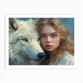 Masterpieces of Imagination: OLena Art's Siberian Girl and Tundra Wolf Art Print