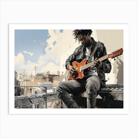 Man Playing An Electric Guitar Art Print