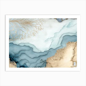 Blue Gold Marble Abstract 2 Art Print