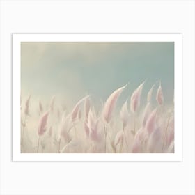 A Dreamy Image Of Delicate, Pastel Colored Feathers Arranged Like A Field Of Grass In A Misty, Soft Light Setting Art Print