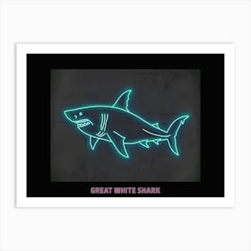 Pink Blue Neon Great White Shark Poster 3 Art Print