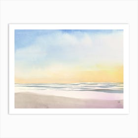watercolor landscape sea seascape beach sunset sunrise water sky hand painted calm soothing blue purple orange living room bedroom office Art Print