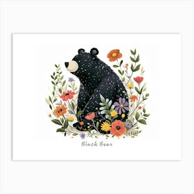 Little Floral Black Bear 1 Poster Art Print