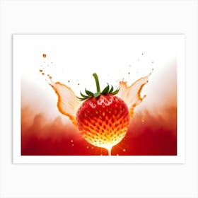 A Vibrant Image Of A Strawberry Submerged In A Creamy, Orange Splash, Creating A Dynamic And Delicious Scene 3 Art Print