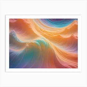 An Abstract Digital Art Piece Featuring A Series Of Wavy, Flowing Lines In Shades Of Orange, Pink, And Blue, Creating A Dreamlike And Artistic Effect Art Print