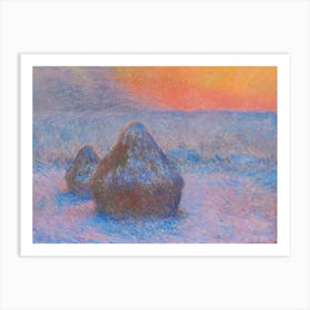Stacks Of Wheat, Sunset, Snow Effect (1890–1891), Claude Monet Art Print