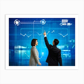 Abstract Concept Art Depicting A Cyberspace Scene Features A Businesswoman And A Man Without Detail (1) Art Print