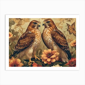 Floral Animal Illustration Hawk 3 Art Print