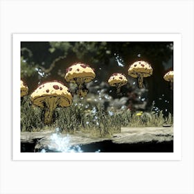 Mushrooms Flying In The Air Art Print