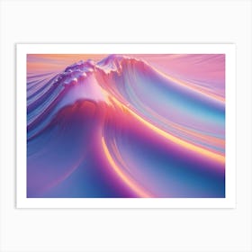 A Mesmerizing, Abstract Image Of A Colorful, Iridescent Mountain Range Against A Sunset Like Background, Evoking A Sense Of Dreamlike Wonder Art Print