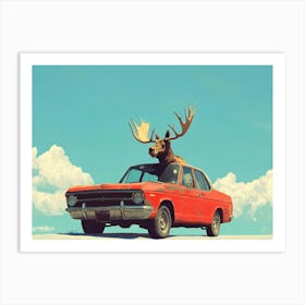 Moose On A Car Art Print