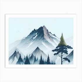 Mountain And Forest In Minimalist Watercolor Horizontal Composition 396 Art Print