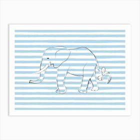 Blue Stripe Elephant Art Print