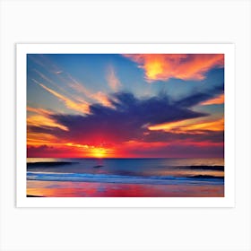 Sunset At The Beach By Person Art Print