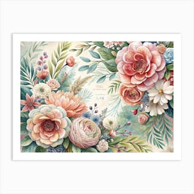 Watercolor Floral Bouquet With Delicate Roses And Greenery Art Print