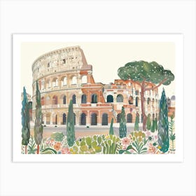 Rome Colosseum Landscape Watercolour Art Print