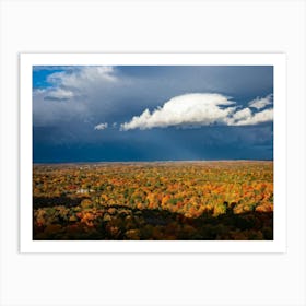 Cumulus Clouds Towering High Above A Serene Autumnal Landscape Sunlight Piercing Through Overcast S (3) Art Print