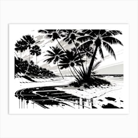 Black And White  Of Palm Trees Art Print