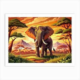 Elephant Standing In An African Landscape Art Print