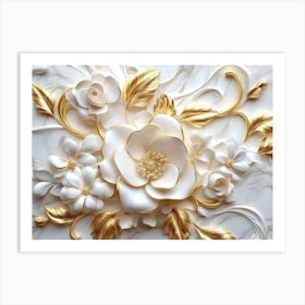 Gold And White Flowers 3 Art Print