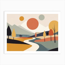 Landscape -Abstract Mountains and Forest Art Print