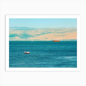 Brown Wooden Boat Sailing In Sea Of Galilee 1 Art Print