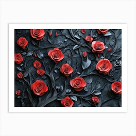 Red Roses On A Black Background Art Print