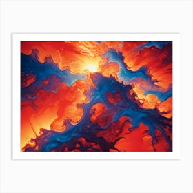 Abstract Image With Swirling And Vibrant Orange And Blue Textures, Creating A Dynamic And Chaotic Energy Art Print