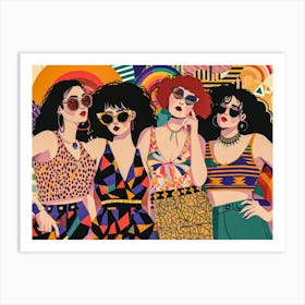 Group Of Women In Colorful Outfits Art Print