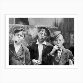 Boys Smoking  Vintage Black and White Photo Art Print