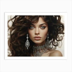 Beautiful Woman With Long Hair Paintings Art Print Art Print