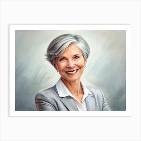 Portrait Of A Smiling Woman With Grey Hair Art Print