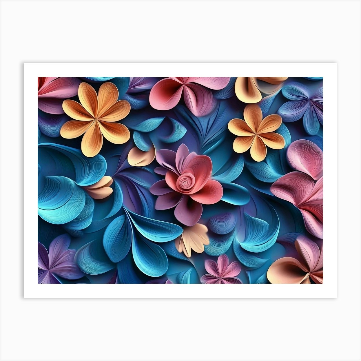 3d Flowers Wallpaper Art Print by Divine Studio
